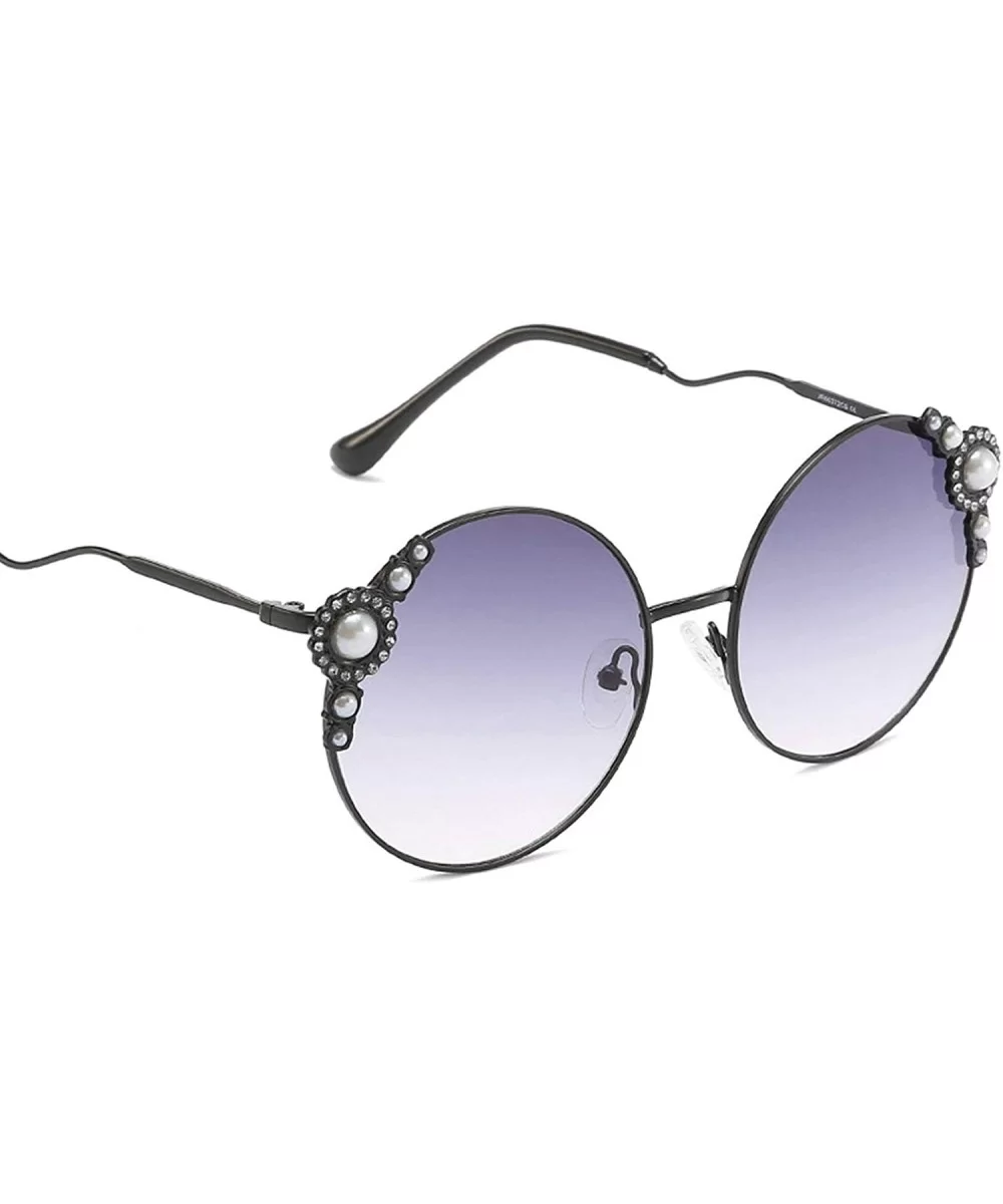 Classic Retro Designer Style Round Frame Pearl Sunglasses for Women Metal Resin UV 400 Protection Sunglasses - C418SAT7IL7 $2...