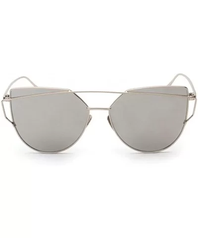 Kiasebu Twin-Beams Classic Women Metal Frame Mirror Sunglasses Cat Eye Glasses - Silver - C518ENIGTER $3.78 Cat Eye