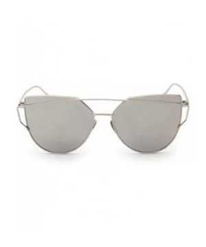 Kiasebu Twin-Beams Classic Women Metal Frame Mirror Sunglasses Cat Eye Glasses - Silver - C518ENIGTER $3.78 Cat Eye