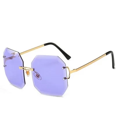 Fashion New Diamond Rimless Cut Edge Square Sunglasses Brand Designer Trimmed women glasses - Purple - C818X2YDLL9 $7.08 Rimless