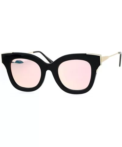 Color Mirrored Horned Rim Flat Lens Cat Eye Womens Retro Sunglasses - Black Pink - CP12N7DVOQO $10.26 Cat Eye