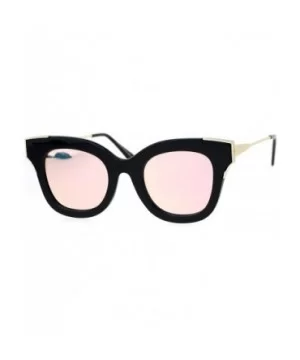 Color Mirrored Horned Rim Flat Lens Cat Eye Womens Retro Sunglasses - Black Pink - CP12N7DVOQO $10.26 Cat Eye