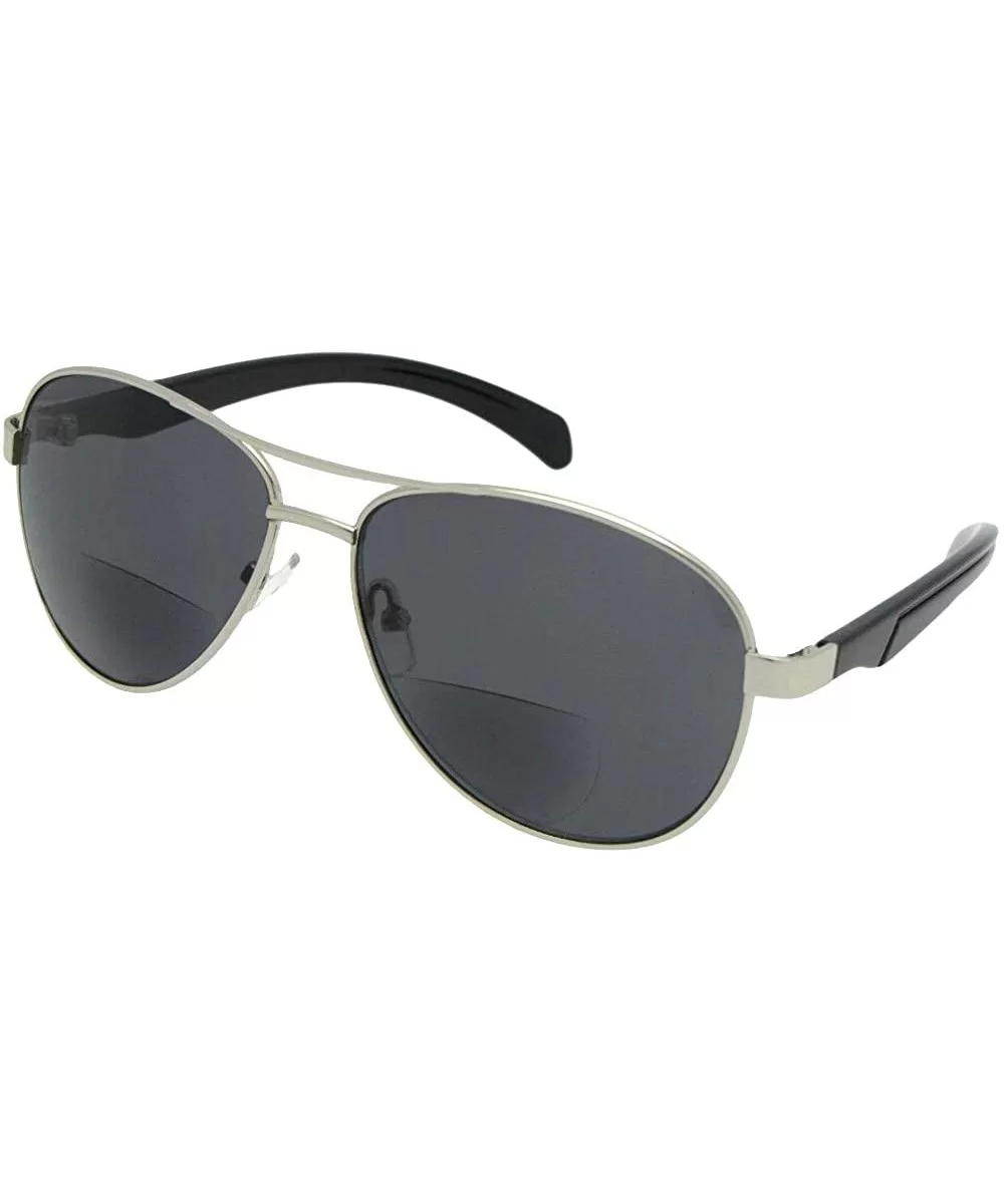 Aviator Bifocal Sunglasses B117 - Silver Frame Gray Lenses - CO18G2EIGXC $14.62 Aviator