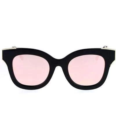 Color Mirrored Horned Rim Flat Lens Cat Eye Womens Retro Sunglasses - Black Pink - CP12N7DVOQO $10.26 Cat Eye