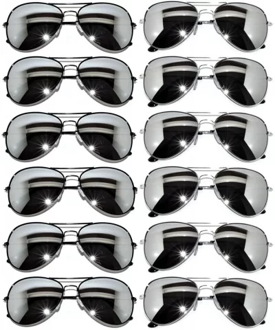 12 Pack Aviator Sunglasses Metal Gold - Silver - Black Frame Colored Mirror Lens OWL. - CG1270UY5I7 $18.31 Aviator