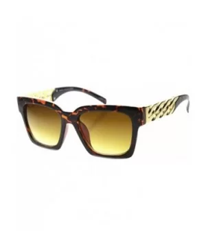 Fashion Metal Chain Arm Horn Rimmed Block Frame Sunglasses - Tortoise-gold Amber - CE11YLS9PV9 $8.38 Square