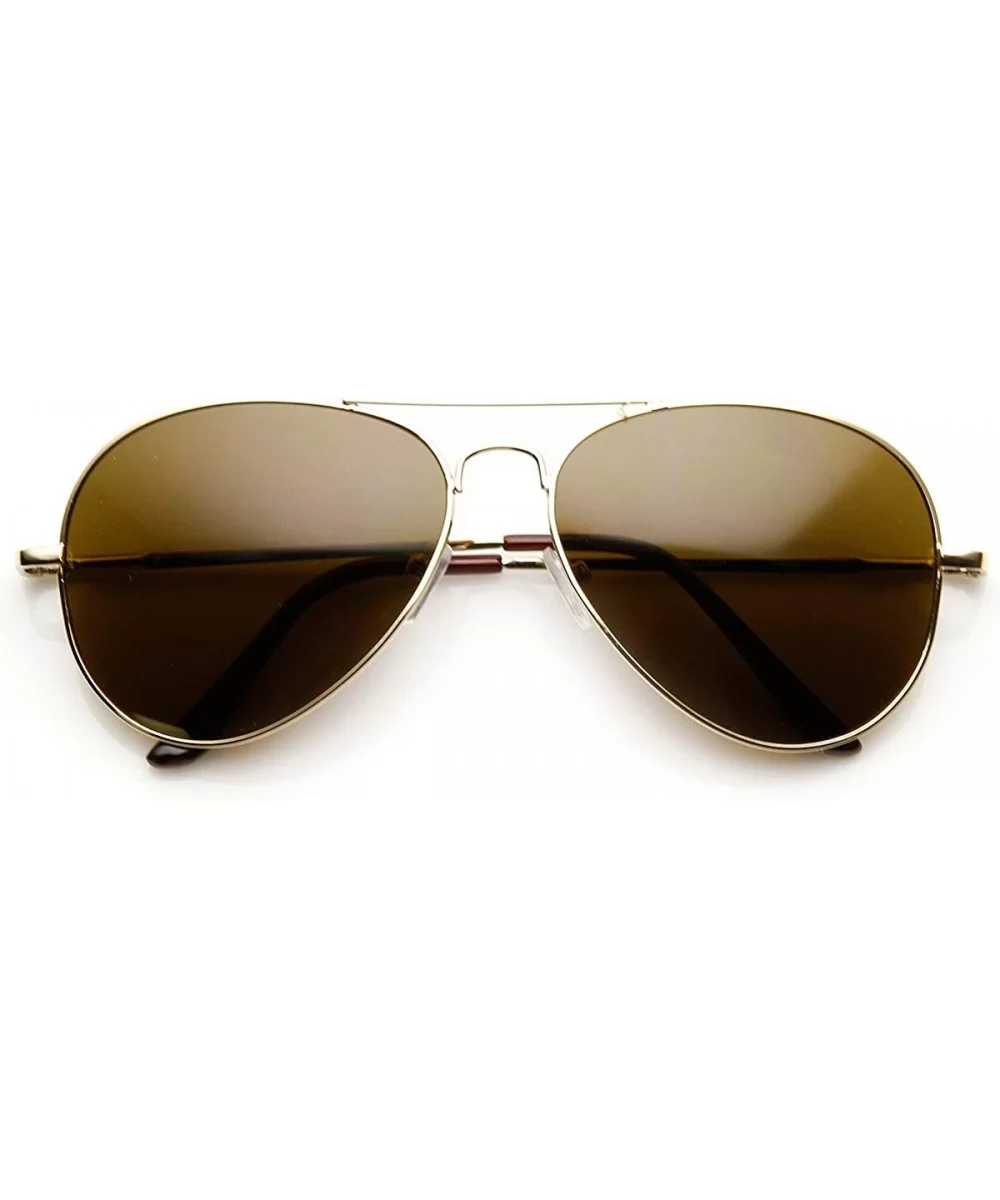 Classic Metal Aviator Sunglasses w/Spring Temples (Gold Brown) - CF110A7JVVN $6.02 Aviator