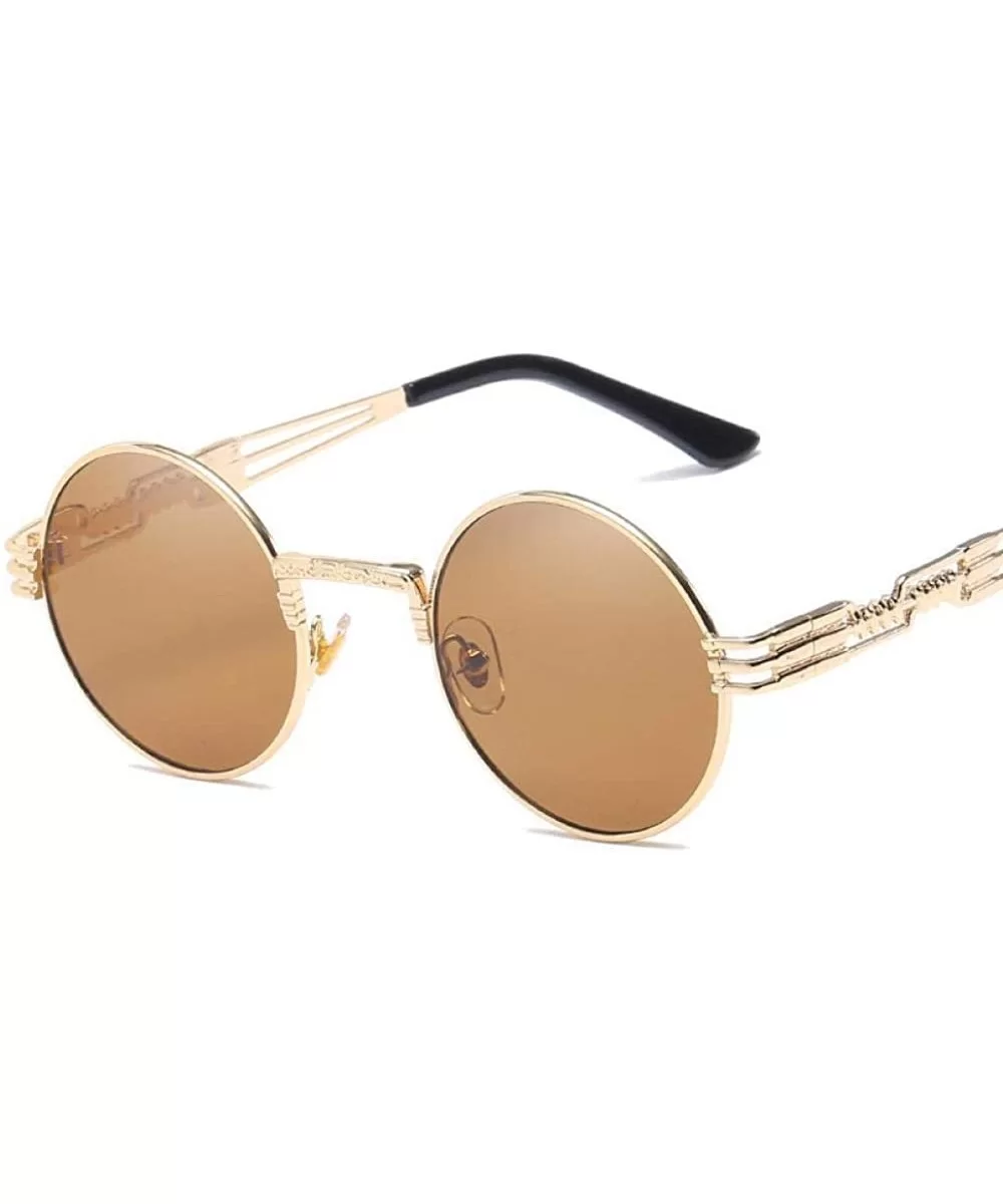 Vintage Retro Gothic Steampunk Mirror Sunglasses Gold And Black Sun Green - Gold Tea - CY18YNDEGYX $6.26 Aviator