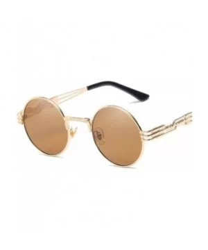 Vintage Retro Gothic Steampunk Mirror Sunglasses Gold And Black Sun Green - Gold Tea - CY18YNDEGYX $6.26 Aviator