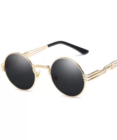 Vintage Retro Gothic Steampunk Mirror Sunglasses Gold And Black Sun Green - Gold Tea - CY18YNDEGYX $6.26 Aviator