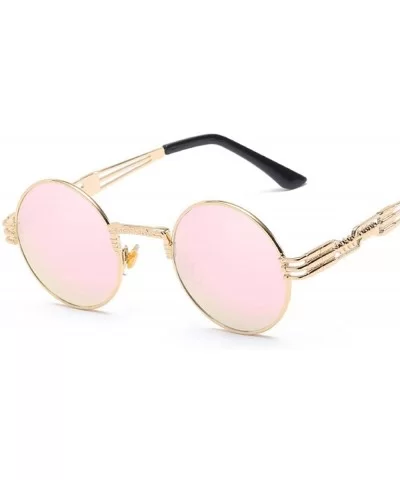 Vintage Retro Gothic Steampunk Mirror Sunglasses Gold And Black Sun Green - Gold Tea - CY18YNDEGYX $6.26 Aviator