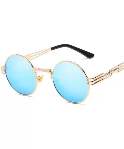 Vintage Retro Gothic Steampunk Mirror Sunglasses Gold And Black Sun Green - Gold Tea - CY18YNDEGYX $6.26 Aviator