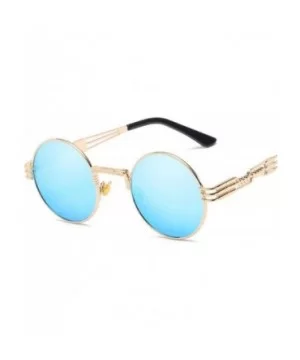 Vintage Retro Gothic Steampunk Mirror Sunglasses Gold And Black Sun Green - Gold Tea - CY18YNDEGYX $6.26 Aviator