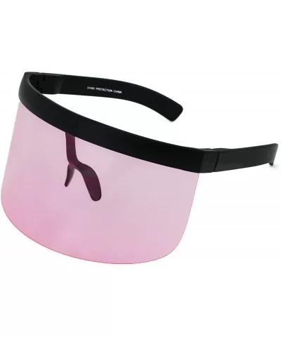 Futuristic Oversize Shield Visor Sunglasses Flat Top Mirrored Mono Lens 172mm - Pink - CJ11HWM0QRD $11.26 Shield