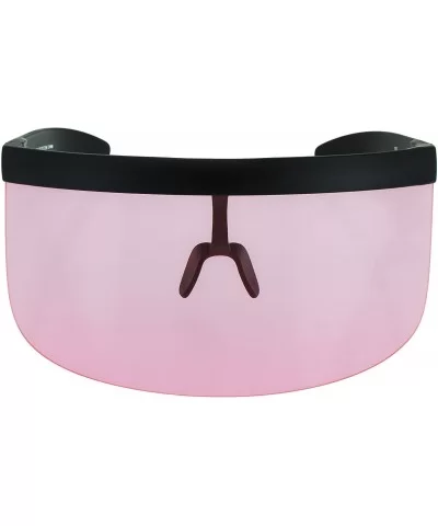 Futuristic Oversize Shield Visor Sunglasses Flat Top Mirrored Mono Lens 172mm - Pink - CJ11HWM0QRD $11.26 Shield