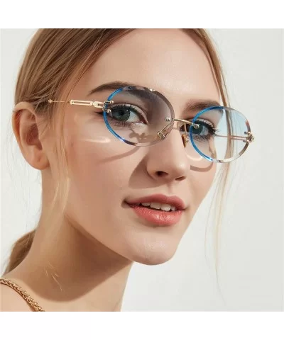 1Pair Diamond Cut Retro Oval Sunglasses Female Borderless Glasses Decor Gifts - Grey - CN199QHOQS8 $6.32 Square