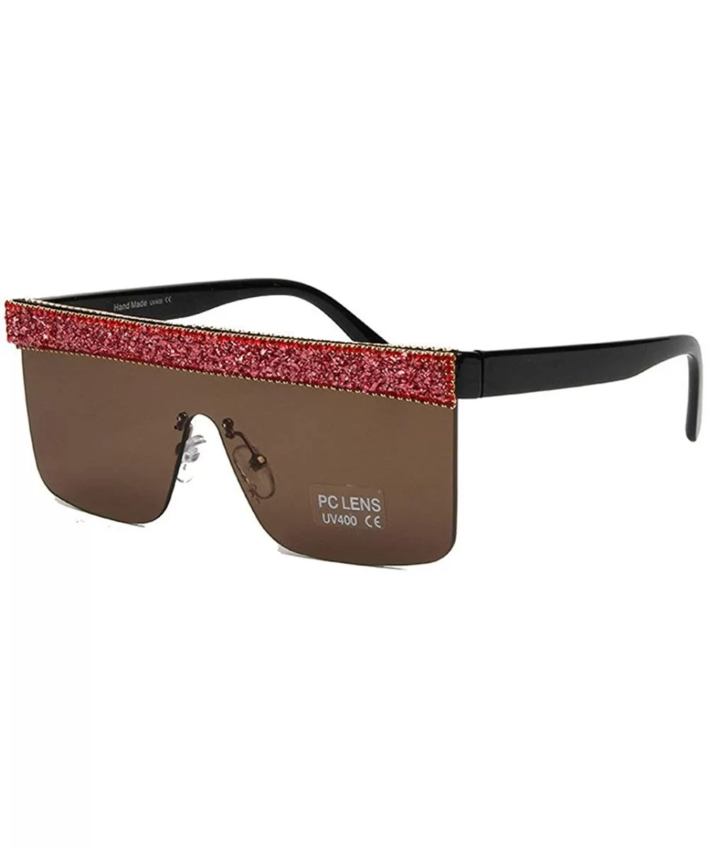 Fashion Large Frame Flat Top Rhinestone Sunglasses Small Gravel Decorative Ladies Sunshade glasses - Red - C118WQNCWDC $13.55...