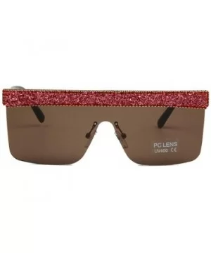 Fashion Large Frame Flat Top Rhinestone Sunglasses Small Gravel Decorative Ladies Sunshade glasses - Red - C118WQNCWDC $13.55...