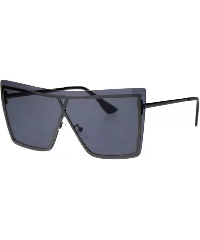 Womens Squared Butterfly Rimless Exposed Lens Shield Sunglasses - Gunmetal Black - CA18T0I3W2D $10.62 Shield