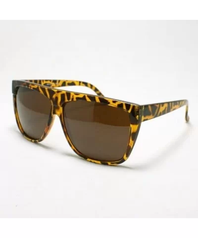 Mens Sunglasses Unique 80's Oversized Flat Top Square Fashion Frame Brown Tort - CG11DIXKK0X $5.97 Square