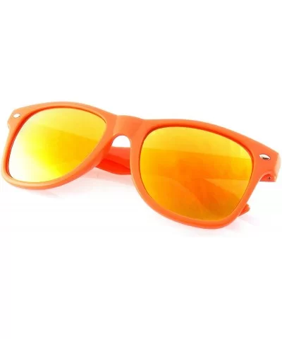 Neon Mirrored Sunglasses Reflective Color Mirror Lens Horned Rim Sunglasses - Orange - C111N8I0LPR $7.40 Wayfarer