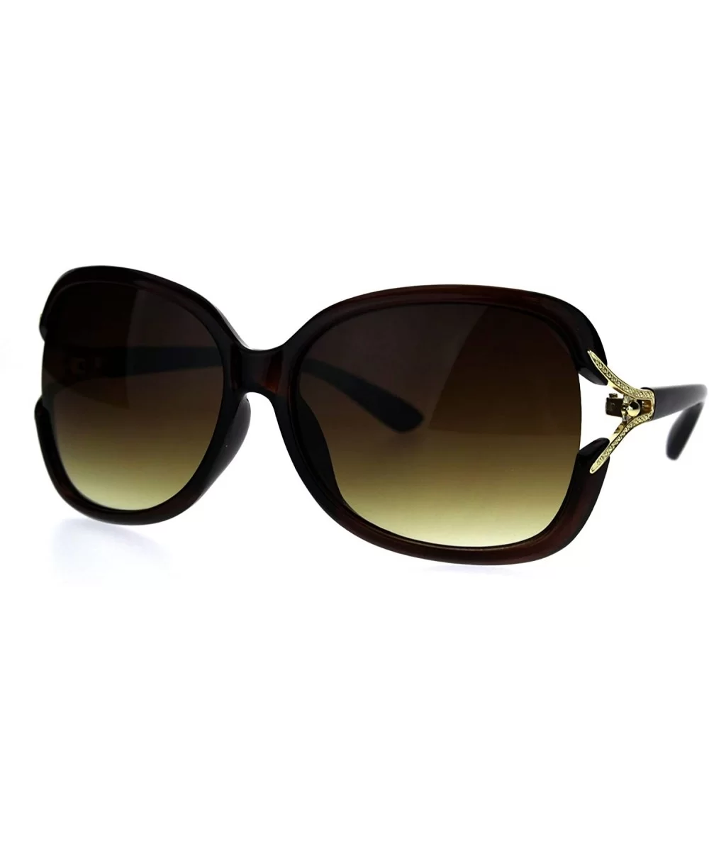 Womens Large Plastic Diva Jewel Hinge Designer Fashion Sunglasses - All Brown - CQ1869UGM5G $6.86 Butterfly