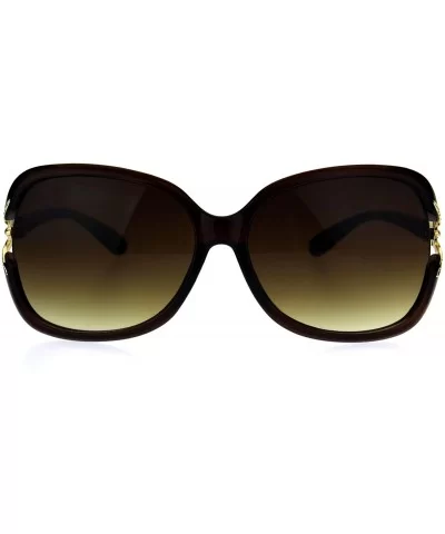 Womens Large Plastic Diva Jewel Hinge Designer Fashion Sunglasses - All Brown - CQ1869UGM5G $6.86 Butterfly