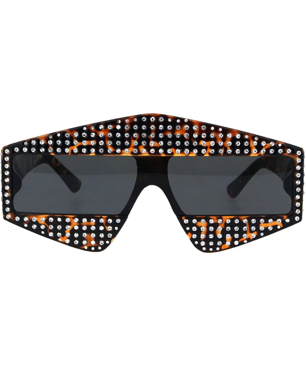 Womens Pentagon Shape Sparkling Rhinestone Robotic Plastic Sunglasses - Tortoise - CN18HM78I32 $12.34 Shield