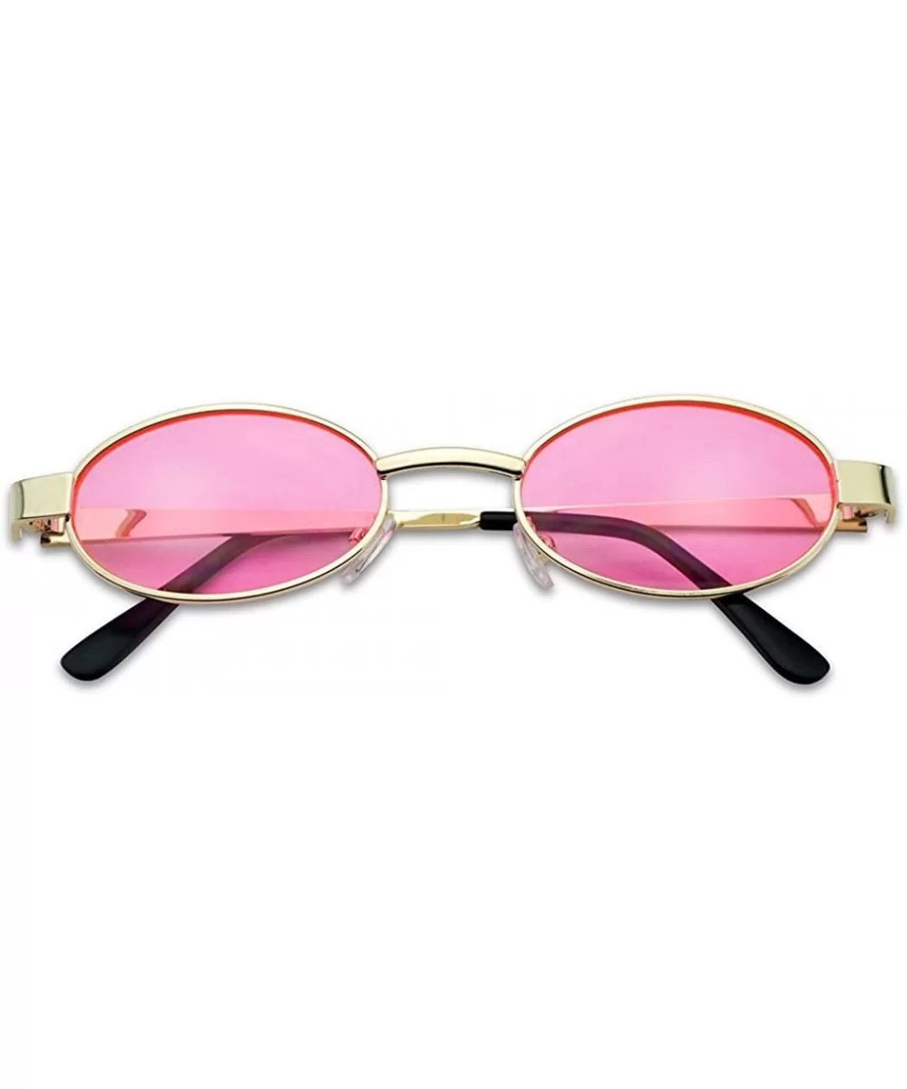 Small 1990's Retro Narrow Oval Color Tinted Sunglasses Slim Metal Shades - Gold Frame - Pink - C018EGTM5S6 $7.44 Oval