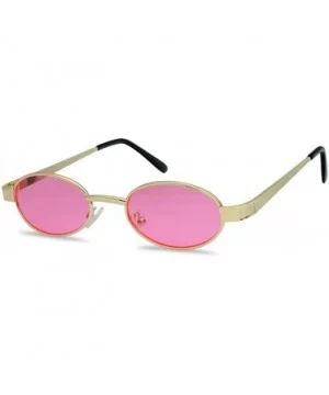 Small 1990's Retro Narrow Oval Color Tinted Sunglasses Slim Metal Shades - Gold Frame - Pink - C018EGTM5S6 $7.44 Oval