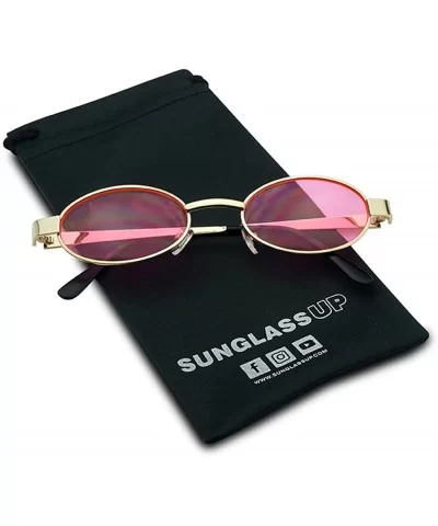 Small 1990's Retro Narrow Oval Color Tinted Sunglasses Slim Metal Shades - Gold Frame - Pink - C018EGTM5S6 $7.44 Oval