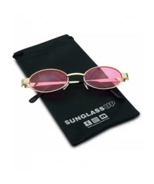 Small 1990's Retro Narrow Oval Color Tinted Sunglasses Slim Metal Shades - Gold Frame - Pink - C018EGTM5S6 $7.44 Oval