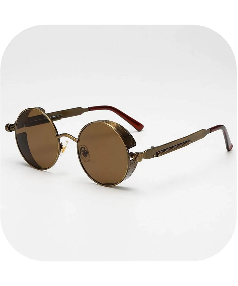 Metal Steampunk Sunglasses Men Women Fashion Round Glasses Design Vintage UV400 Eyewear Shades - 4 - CV197A2SH93 $22.56 Round