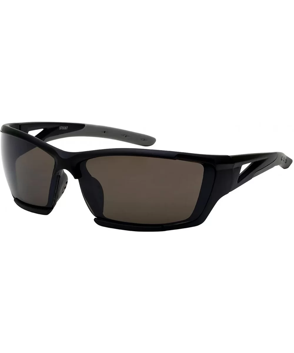 Premium Sports Sunglasses w/Flash Mirror Lens 570087MMT-FM - Matte Black - C612K07OZ1T $8.59 Sport