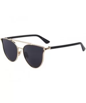 Women Fashion UV400 Cat Eye Classic Double-Bridge Shades Mirror Sunglasses - Gold - CN17YZXN3KL $9.72 Goggle