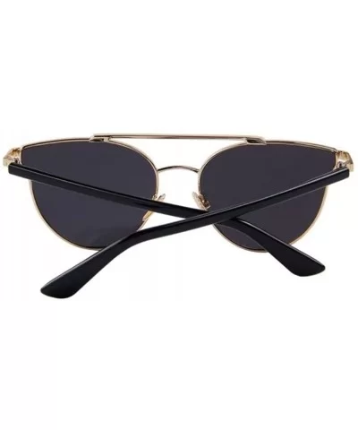 Women Fashion UV400 Cat Eye Classic Double-Bridge Shades Mirror Sunglasses - Gold - CN17YZXN3KL $9.72 Goggle