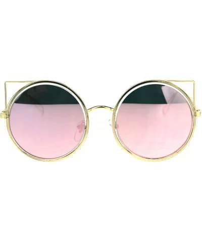 Womens Retro Circle Lens Cat Eye Tip Metal Rim Pink Mirror Gold Sunglasses - C71808MILD3 $10.93 Cat Eye