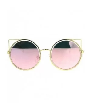 Womens Retro Circle Lens Cat Eye Tip Metal Rim Pink Mirror Gold Sunglasses - C71808MILD3 $10.93 Cat Eye