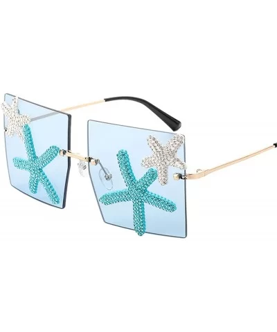 Square Frameless Sunglasses Women Luxury Vacation Seaside Sun Glasses Rhinestone Starfish Decoration Eyewear - CR198ZSC3N2 $3...