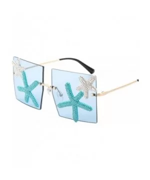 Square Frameless Sunglasses Women Luxury Vacation Seaside Sun Glasses Rhinestone Starfish Decoration Eyewear - CR198ZSC3N2 $3...