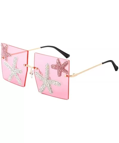 Square Frameless Sunglasses Women Luxury Vacation Seaside Sun Glasses Rhinestone Starfish Decoration Eyewear - CR198ZSC3N2 $3...