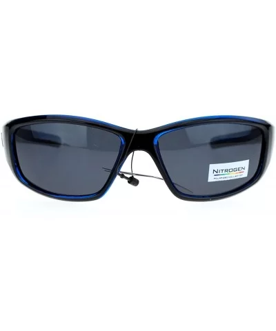 Polarized Mens Classic Oval Plastic Warp Sport Sunglasses - Blue - CY11ZFVO1CJ $8.35 Sport