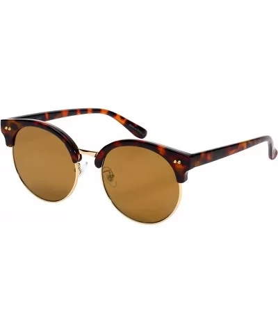 Retro Inspired Horned Rim Half Frame Flat Lens Sunglasses 32115SL-FLREV - Demi - CI12IK3040B $6.11 Round