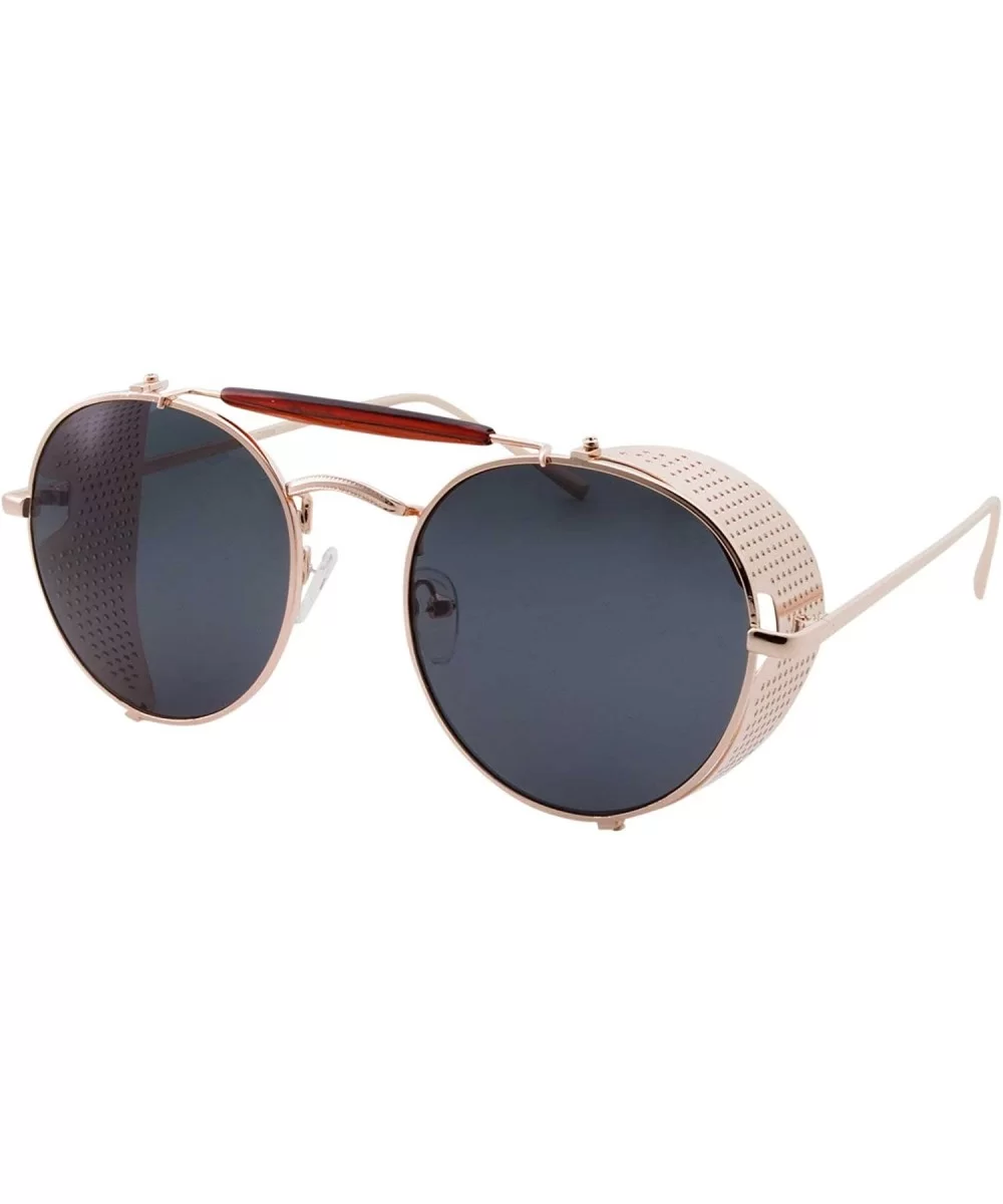 Vintage Retro Circle Steampunk Sunglasses Glasses - Gold With Black Lens - C4182ARZGA4 $15.46 Round