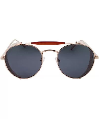 Vintage Retro Circle Steampunk Sunglasses Glasses - Gold With Black Lens - C4182ARZGA4 $15.46 Round