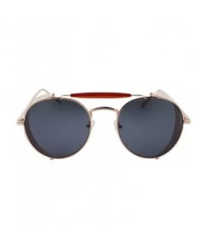 Vintage Retro Circle Steampunk Sunglasses Glasses - Gold With Black Lens - C4182ARZGA4 $15.46 Round