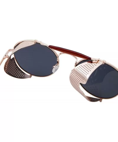 Vintage Retro Circle Steampunk Sunglasses Glasses - Gold With Black Lens - C4182ARZGA4 $15.46 Round