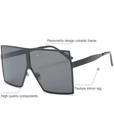 Fashion Square Brand Designer Unisex Summer Large Size Sunglasses UV400 71mm - Black - CQ1888K4Z3A $8.58 Square