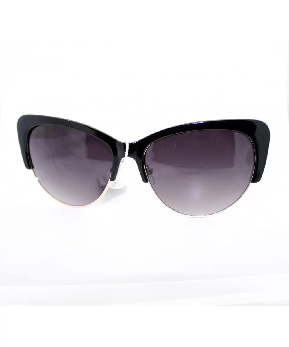 Womens Fashion Sunglasses Retro Plastic Top Oval Cateye Frame - Black White - CI11V3V9R3X $6.37 Oval