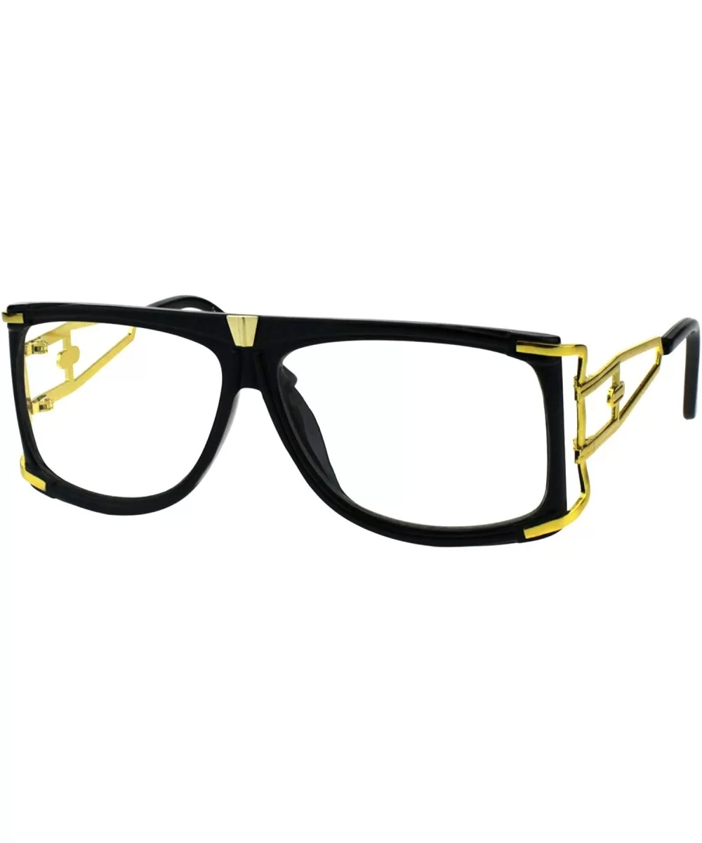 Mens Flat Top Nerdy Hip Hop Rapper Luxury Art Deco Clear Lens Eye Glasses - Black Gold - C918EKY3Z09 $11.55 Rectangular